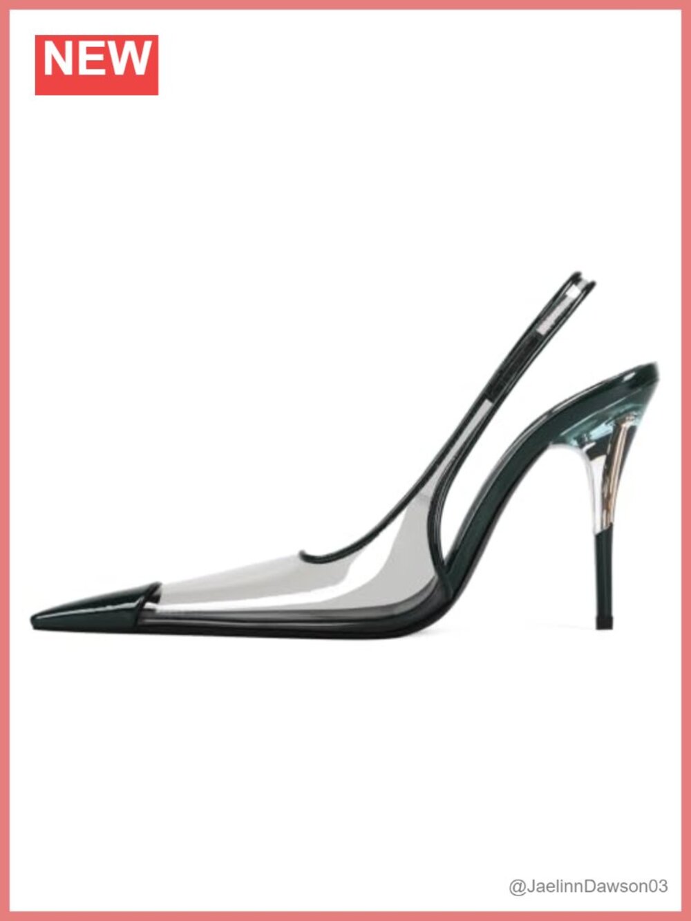 Clear Slingback Heels for Women Square Toe Stiletto PVC Elastic Ankle Strap
